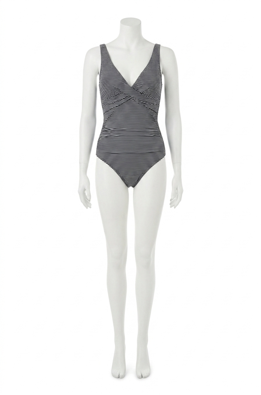 NEW DAVI & DANI classic stripe one piece swimsuit in black